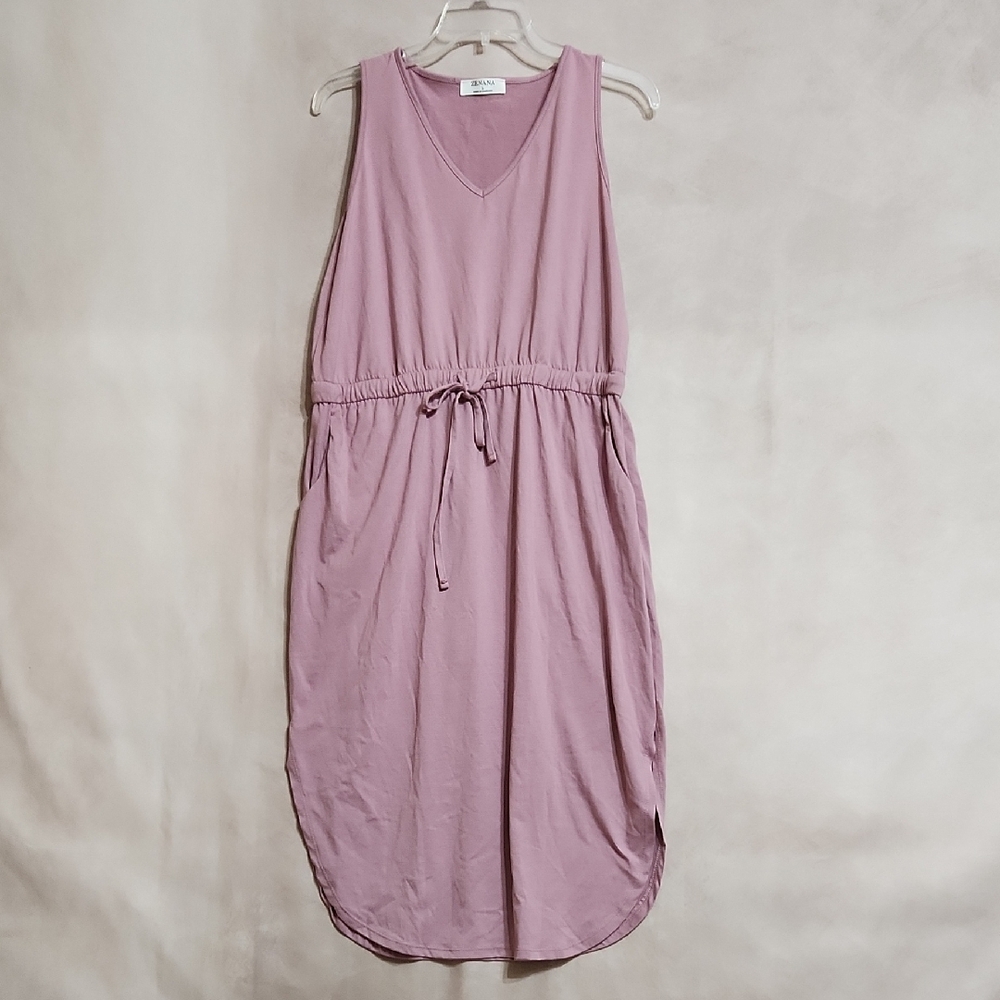 Zenana women dress large violet sleeveless draw strings NWOT